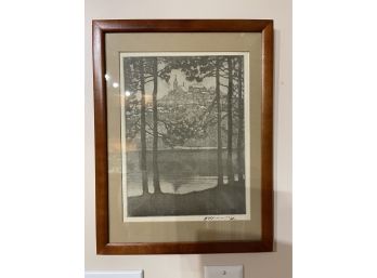 Black/White Art Signed In Print Brown Frame