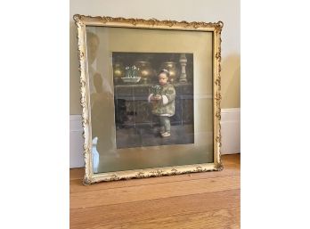 Vintage Asian Print Of Young Boy In Gold Frame