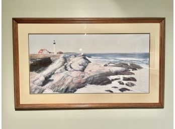 Ocean Maine Lighthouse Print Matted & Framed