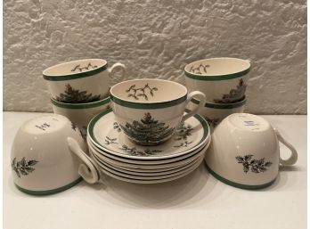 Seven Spode Christmas Teacups And Saucers