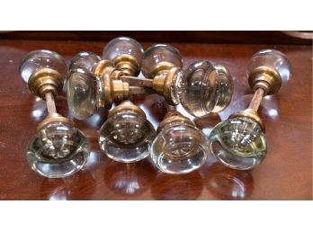 Vintage Glass & Brass Doorknob Sets - 6 Pairs