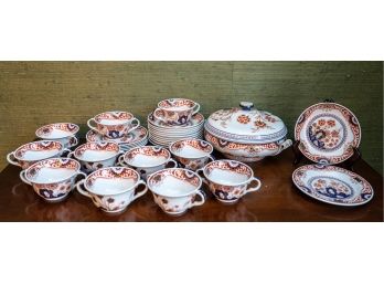 Antique Wedgwood Rotterdam Imari Etruria England Partial Dinnerware Set -Cobalt Rust Gold