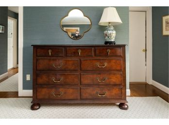 Henredon Chest Of Drawers On Bun Footed Base W Brass Teardrop And Swan Neck Drawer Pulls