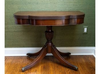 Sheraton Style Mahogany Curved Flip Top Console Or Game Table On Pedestal Base