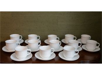 Wedgwood Nantucket Basket Weave Bone China - Tea Cups & Saucers, Set Of 13