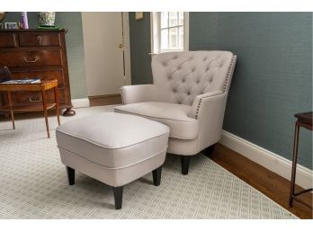 Tufted Wingback Chair W Nailhead Trim And Ottoman