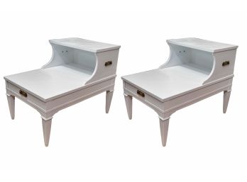 Solid Wood Nightstands With Drawer In White - A Pair