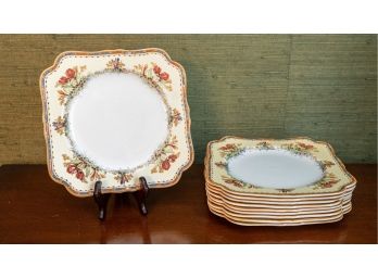 1920s Crown Ducal Ware England 72944 Tulip Pattern Square Luncheon Plates