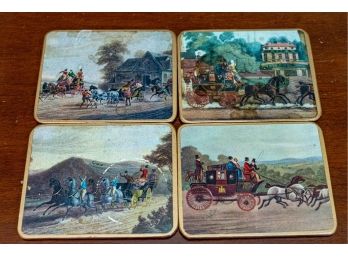 Set Of 4 Vintage Horse And Cariage Themed Coasters - Made In England