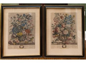 Vintage Robert Furber May & June Framed Botanical Prints H. Fletcher Engraver - A Pair