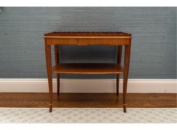 Vintage Two Tiered Occasional Table W Marquetry Accents And Pie Crust Top