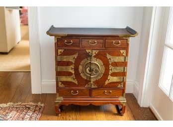 Beautiful 19th Century Chinese Wing Top Altar Cabinet W Brass Mounts