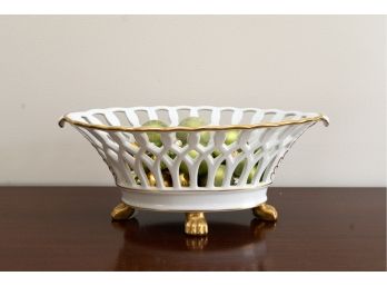 Vista Alegre Pierced Porcelain Basket Center Bowl With Claw Feet - Portugal