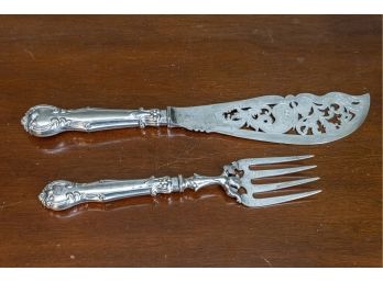 Gorgeous Antique Pierced Fish Serving Knife And Fork Set