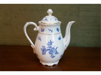 Schumann Arzberg Blue & White Porcelain Ceramic Teapot W Gold Painted Details - Germany