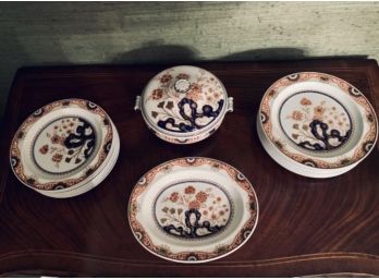 Antique Wedgwood Rotterdam Imari Etruria England Partial Dinnerware Set - Cobalt Rust Gold