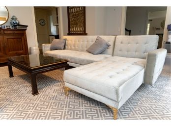 Button Tufted Frost Gray Right Hand Facing Sofa & Chaise Lounge With Y - Shaped Metal Legs