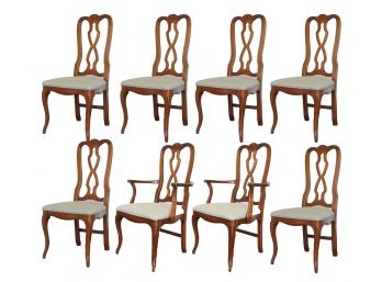 A Set Of 8 Vintage Cherry Wood Queen Anne Dining Chairs