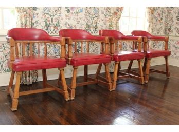 A Set Of 4 Vintage Club Chairs In Vinyl With Nailhead Trim