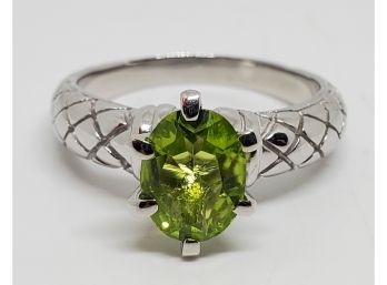 Peridot, Rhodium Over Sterling Ring