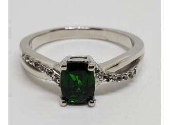 Natural Russian Diopside, Zircon  Ring In Platinum Over Sterling