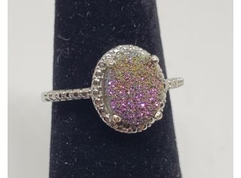 Cute Drusy Quartz Ring In Platinum Over Sterling