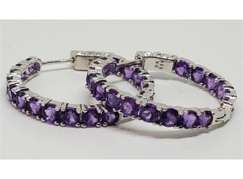 Lavender Amethyst, Rhodium Over Sterling Inside Outside Hoop Earrings