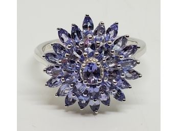 Stunning Tanzanite Ring In Platinum Over Sterling