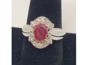 India Ruby, White Zircon Sterling Silver Ring