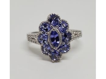 Tanzanite, Zircon Ring In Platinum Over Sterling