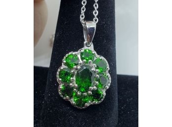 Beautiful Natural Russian Diopside Pendant Necklace In Platinum Over Sterling