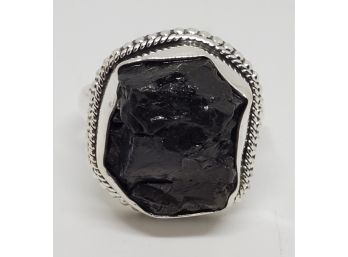 Rough Cut Elite Shungite Ring In Platinum Over Sterling