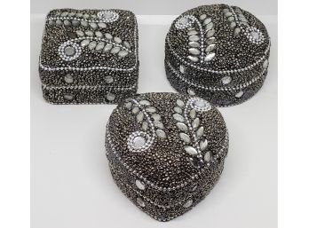 Set Of 3 Handcrafted Beaded Mini Storage Boxes