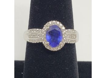 Sapphire & Zircon Ring In Platinum Over Sterling