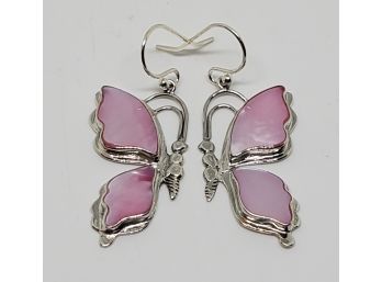 Pink Mother Of Pearl Butterfly Drop Earrings