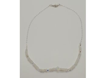 Rainbow Moonstone, Swarovski Crystal & Sterling Over Chain Necklace