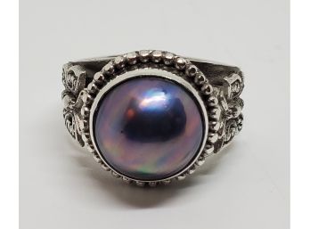 Bali Mabe Blue Pearl Ring In Sterling Silver