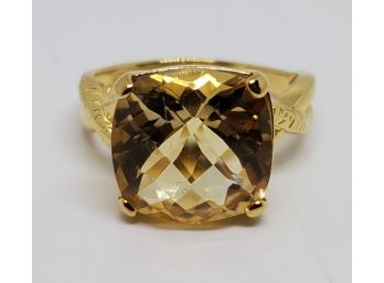 Pretty Square Checkerboard Cut Brazilian Citrine 18k Yellow Gold Over Sterling Ring