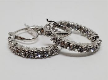 White Swarovski Crystal Inside Out Hoop Earrings In Platinum Bond