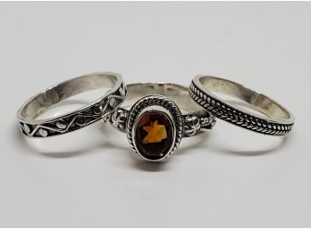 Bali Madeira Citrine Set Of 3 Rings In Sterling