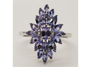 Incredible Tanzanite Cluster Ring In Platinum Over Sterling