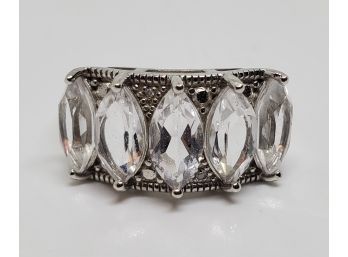 Crystal Quartz Ring With 2 Diamond Accents, Rhodium Over Sterling