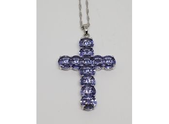 Amazing Tanzanite, Rhodium Over Sterling Cross Pendant Necklace