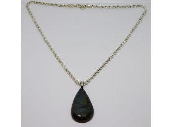 Teardrop Labradite Pendant With A Silver Chain Marked 925