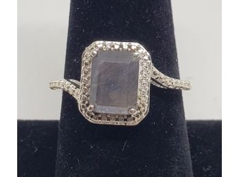 Silver Sapphire Ring In Platinum Over Sterling