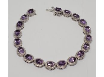 Spectacular Amethyst & White Diamond Accent Bracelet - Rhodium Over Sterling