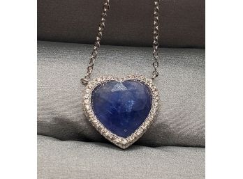 Tanzanite & Zircon Sterling Heart Necklace In Sterling