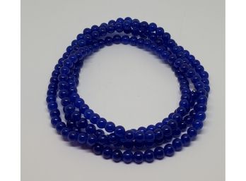 Huge 48' Blue Onyx Beaded Necklace In Sterling