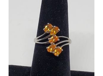 Spessaratine Garnet 5 Stone Ring In Platinum Over Sterling