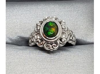 Black Ethiopian Opal, White Zircon Sterling Ring